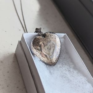 Vintage Sterling Silver Locket Heart Engraved Necklace
